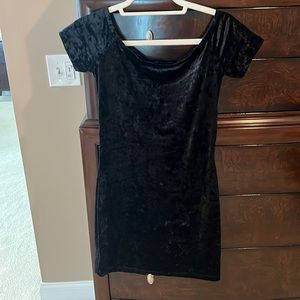 Black Aqua dress, off the shoulder, crushed velvet